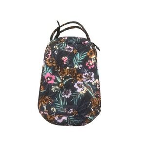Vera Bradley Quilted Lunch Bag Cosmetic Pouch Tigers Floral Black Pink